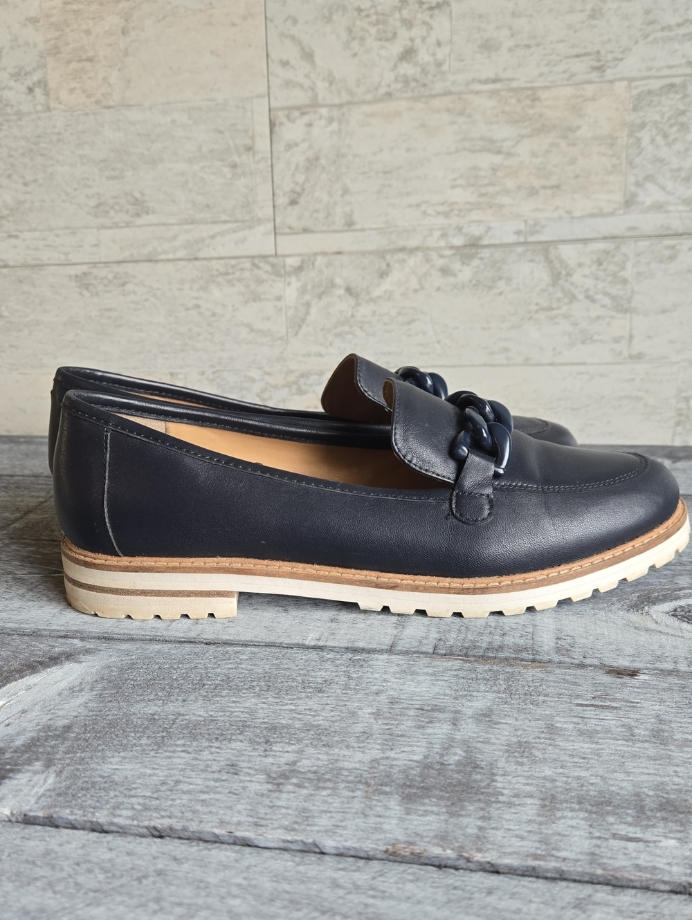 Talbots Laura Chain Link Leather Loafers NAVY - Picture 5 of 9